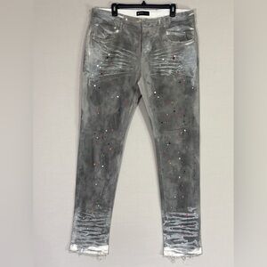 Purple Brand Gray Paint Splatter Distressed Jeans 36x33